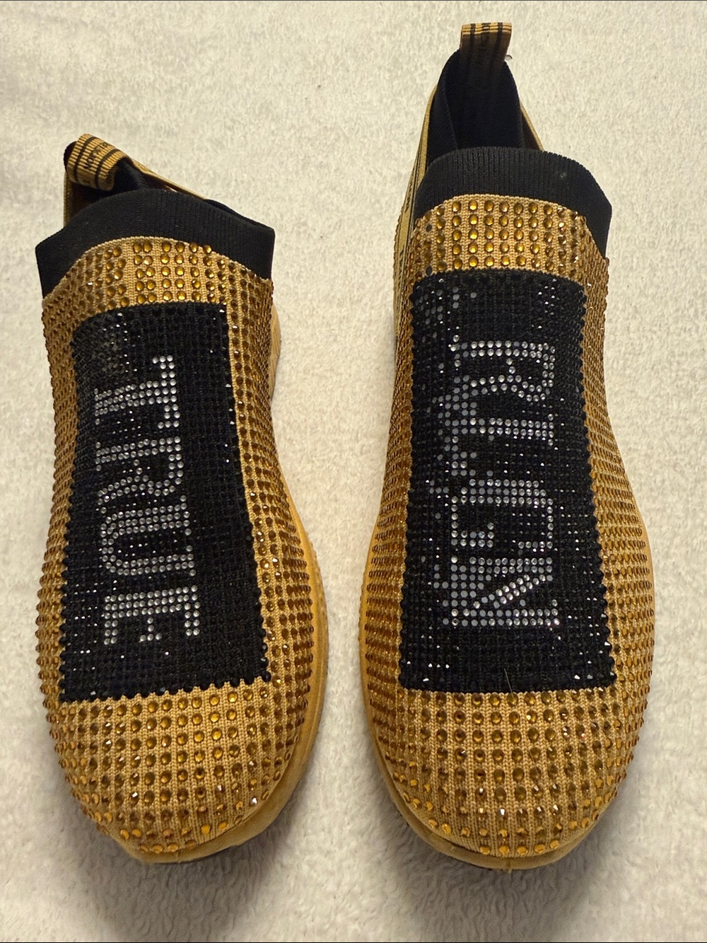 True Religion Gold and Black Crystal Slip-On Sneakers for Men